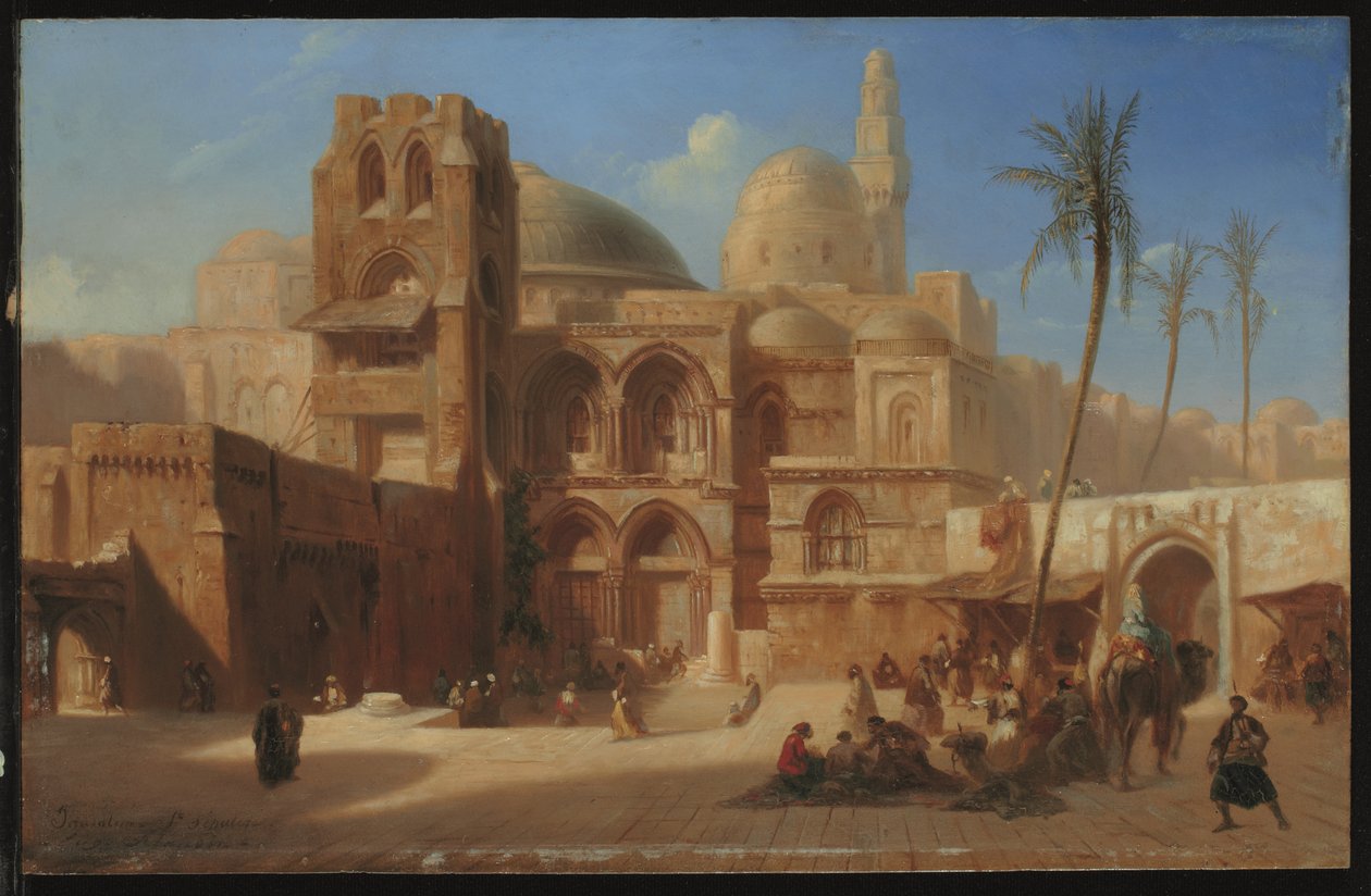 Den Hellige Grav i Jerusalem (olie på panel) af Eugene Flandin