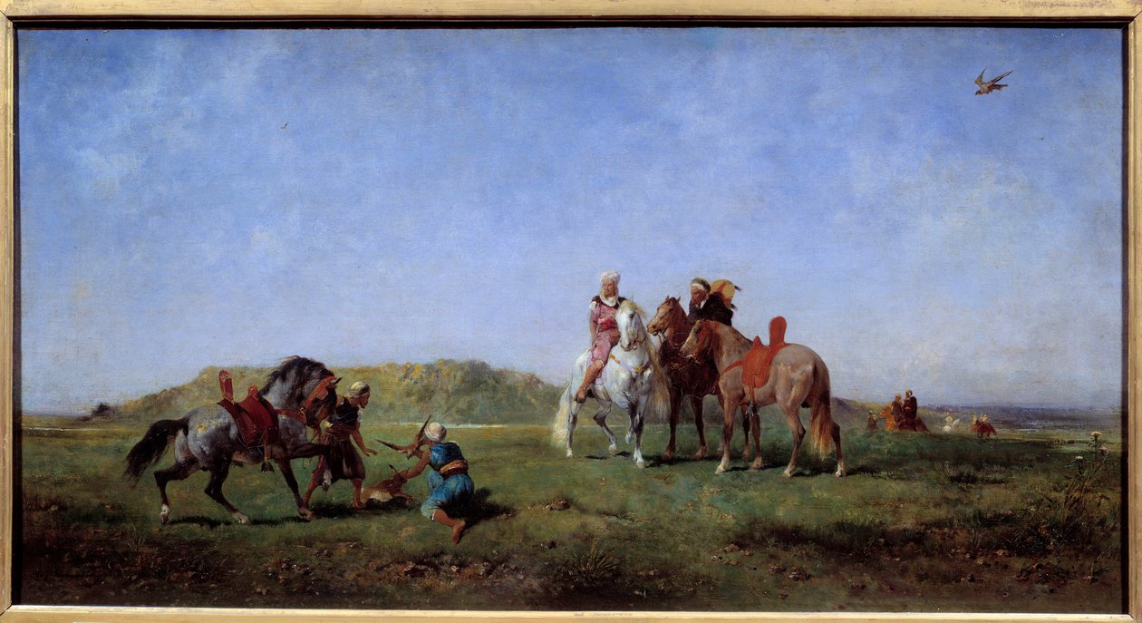 Falkejagt i Algeriet Maleri af Eugene Fromentin (1820-1876) 1800-tallet søn. 0,45x0,85 m af Eugène Fromentin
