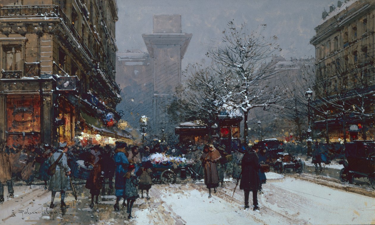 Porte St. Denis, Paris (sort kridt og kropsfarve) af Eugene Galien Laloue