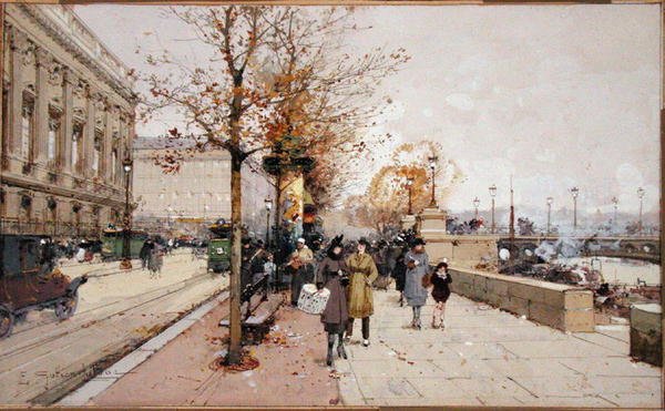 Seinen, Paris (gouache på papir) af Eugene Galien Laloue