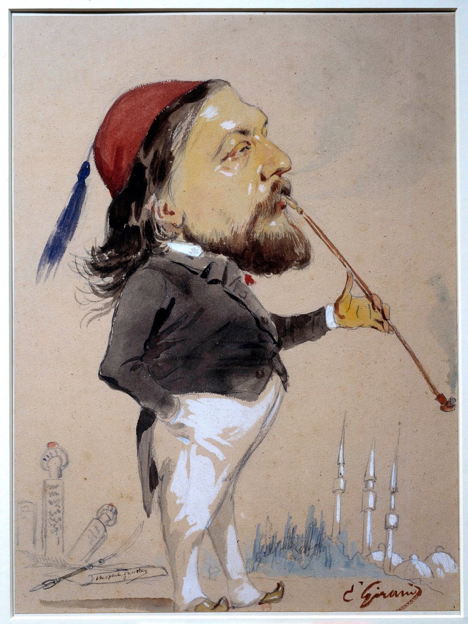 Portræt af Theophile Gautier (1811-1872), der ryger sin chibouk Tegning og akvarel af Eugene Giraud (1806-1881) 1862 Paris, B.N. af Eugene Giraud