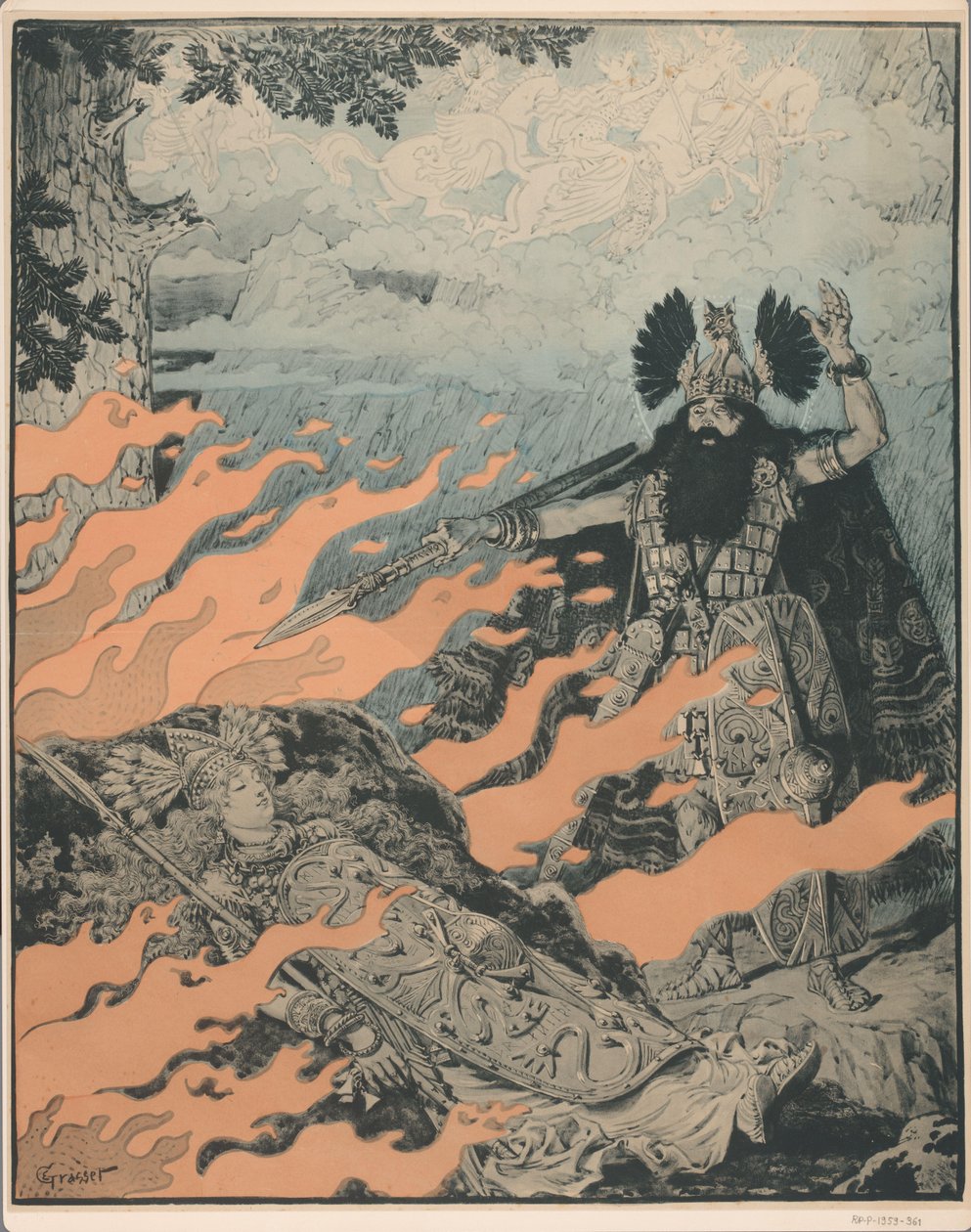 Plakat til Die Walküre af Richard Wagner La Valkyrie af Eugene Grasset