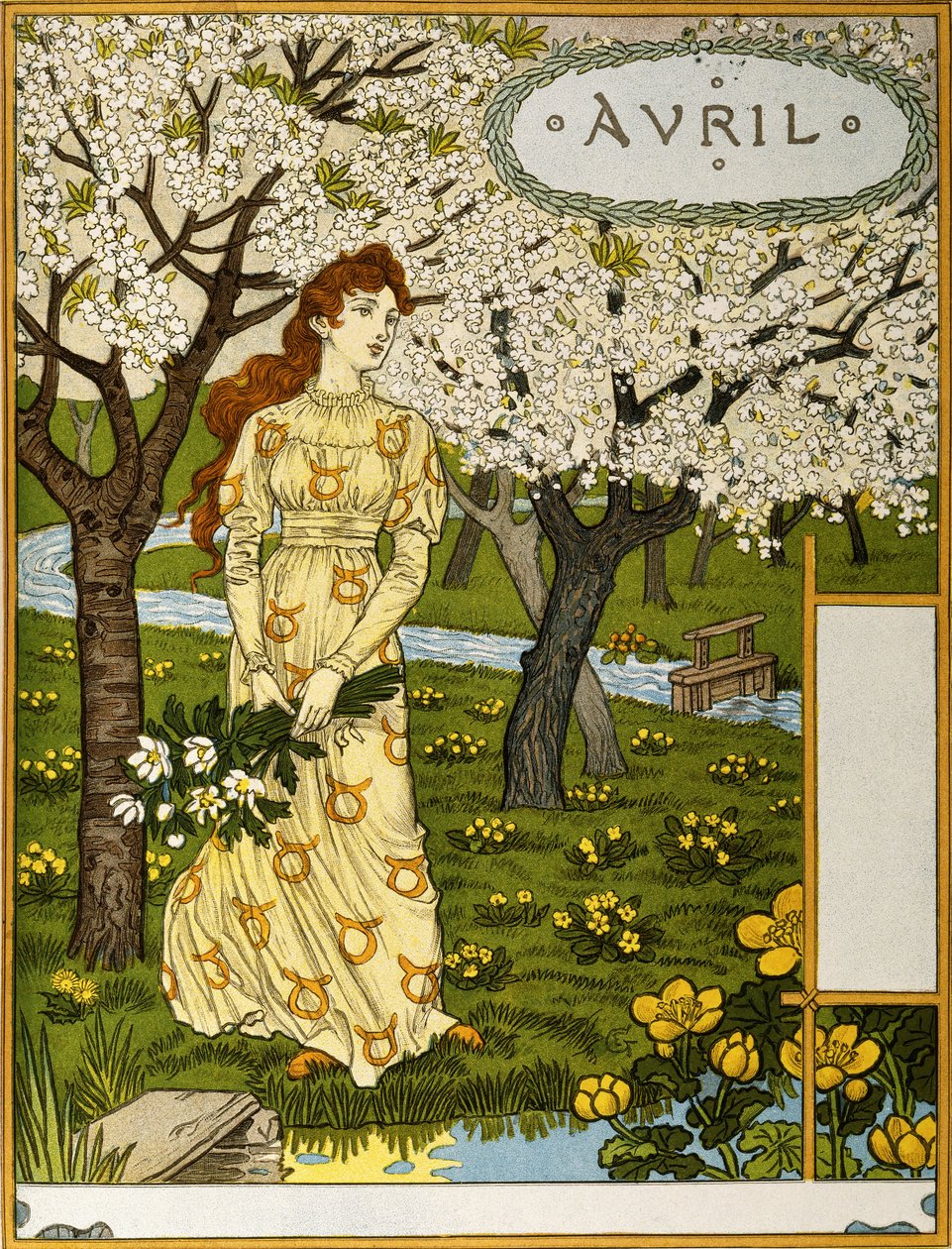 April, Illustration fra kunstportfolioen "Måneden", 1896 af Eugene Grasset