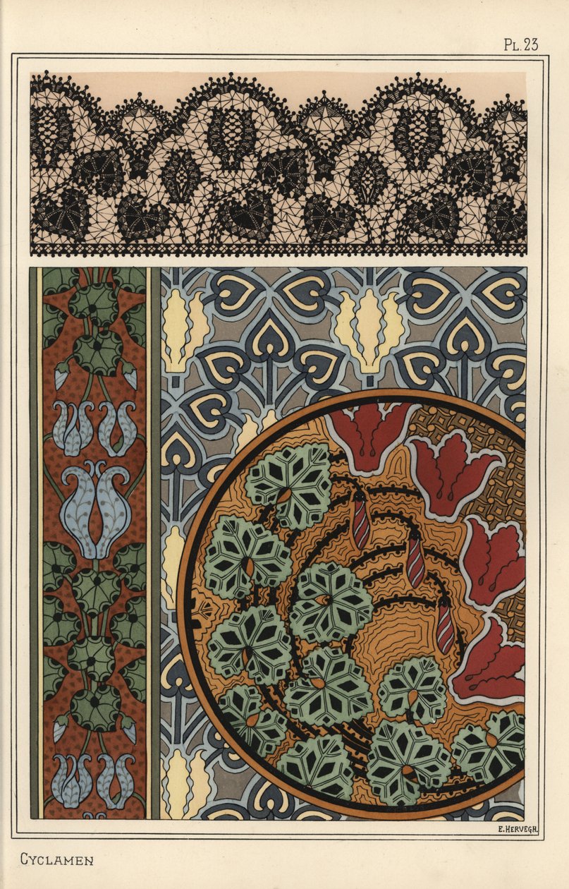 Cyclamen persicum motiv i mønstre til blonder, tapet og stof af Eugene Grasset