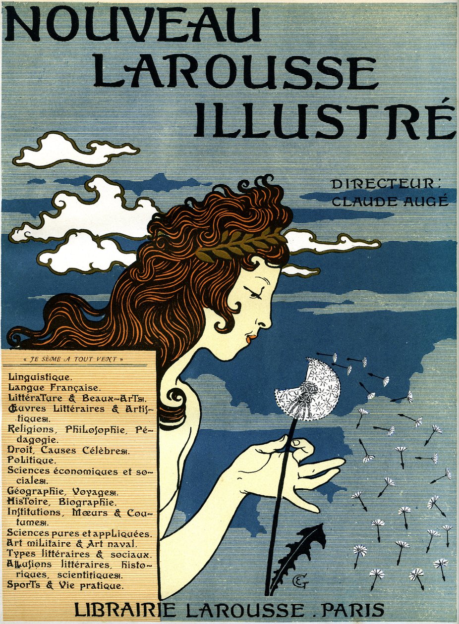 Første side af Nouveau Larousse illustrious (ordbog i syv bind udgivet mellem 1897 og 1904 (gravering) af Eugene Grasset