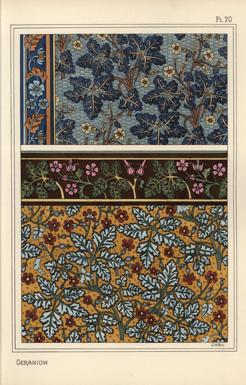 Geranium motiver i mønstre til tapet og stof af Eugene Grasset