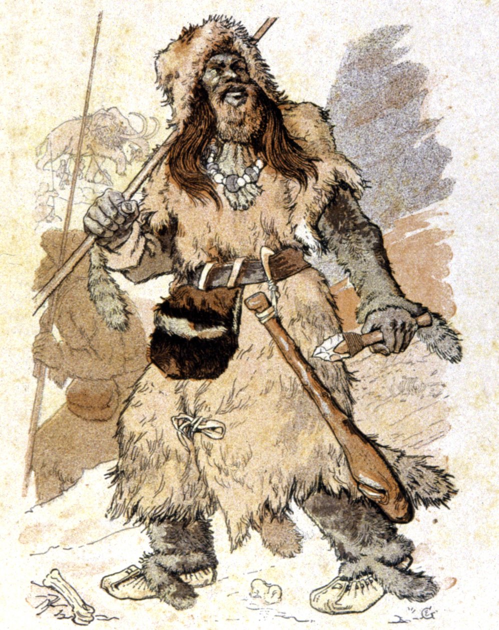 Mennesket i den palæolitiske periode, ca. 1900 (illustration) af Eugene Grasset