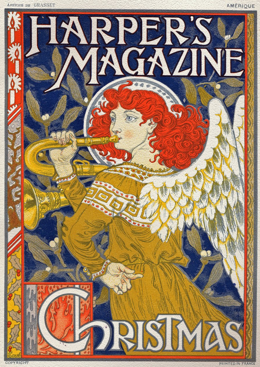 Religion. juleengel. Plakat af Eugene Grasset for Harper