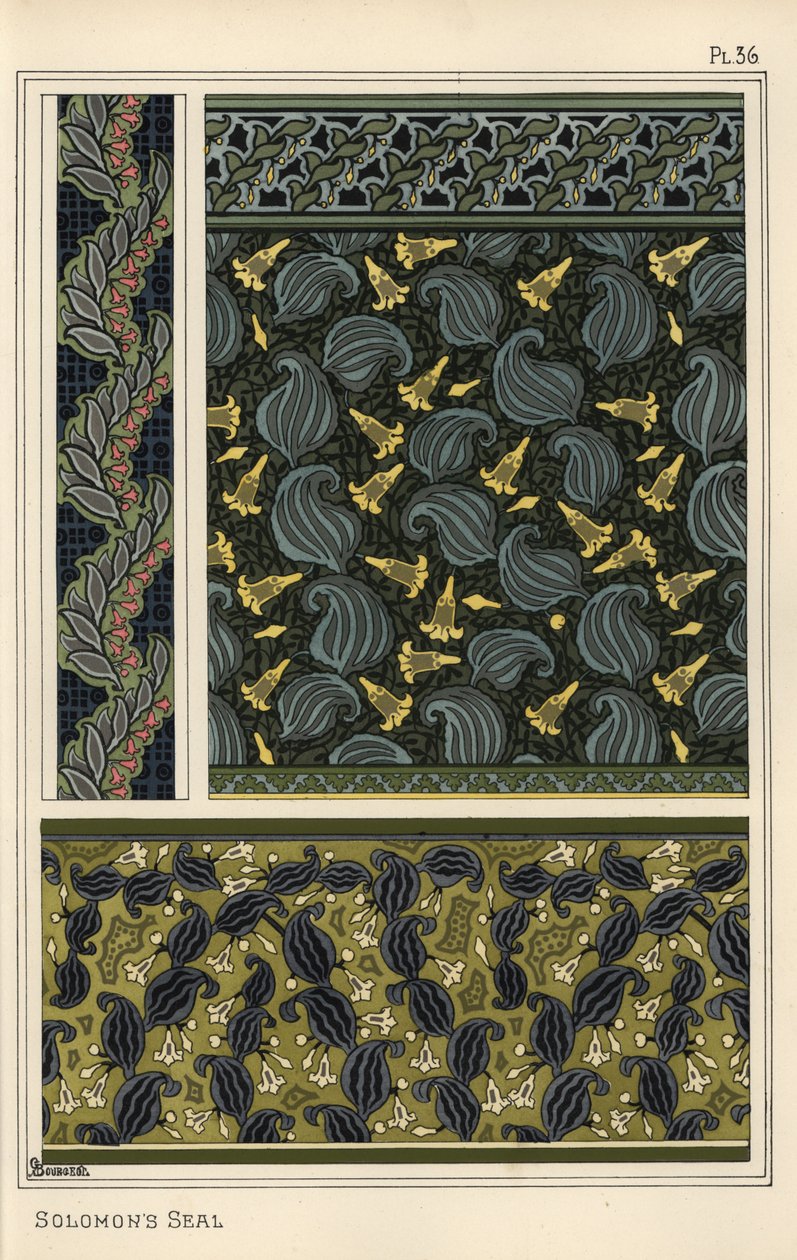 Salomons segl, Polygonatum multiflorum, som designmotiv i tapet, kanter og stof af Eugene Grasset