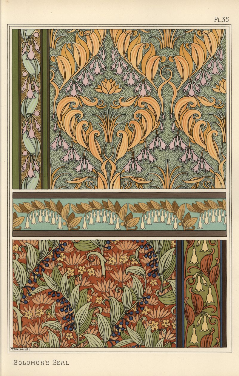 Salomons segl, Polygonatum multiflorum, som designmotiv i tapet, kanter og stof af Eugene Grasset