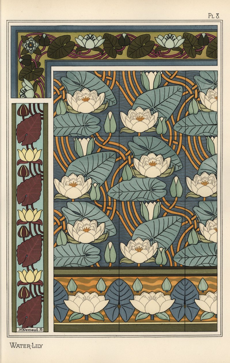 Åkanden, Nelumbo lutea, i tapet- og flisemønstre af Eugene Grasset