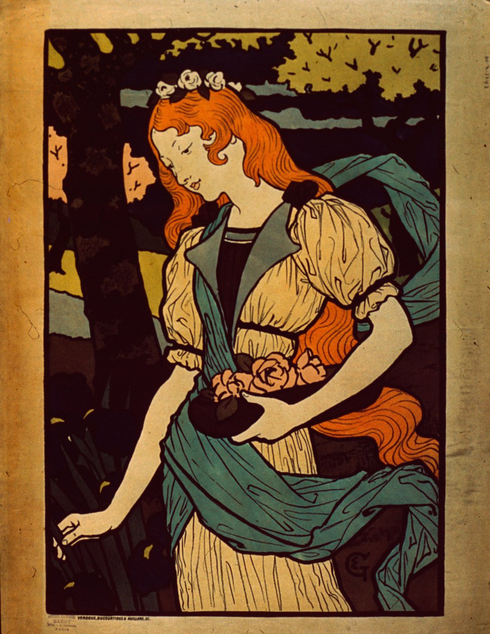 Kvinde plukker blomster, 1917 af Eugene Grasset