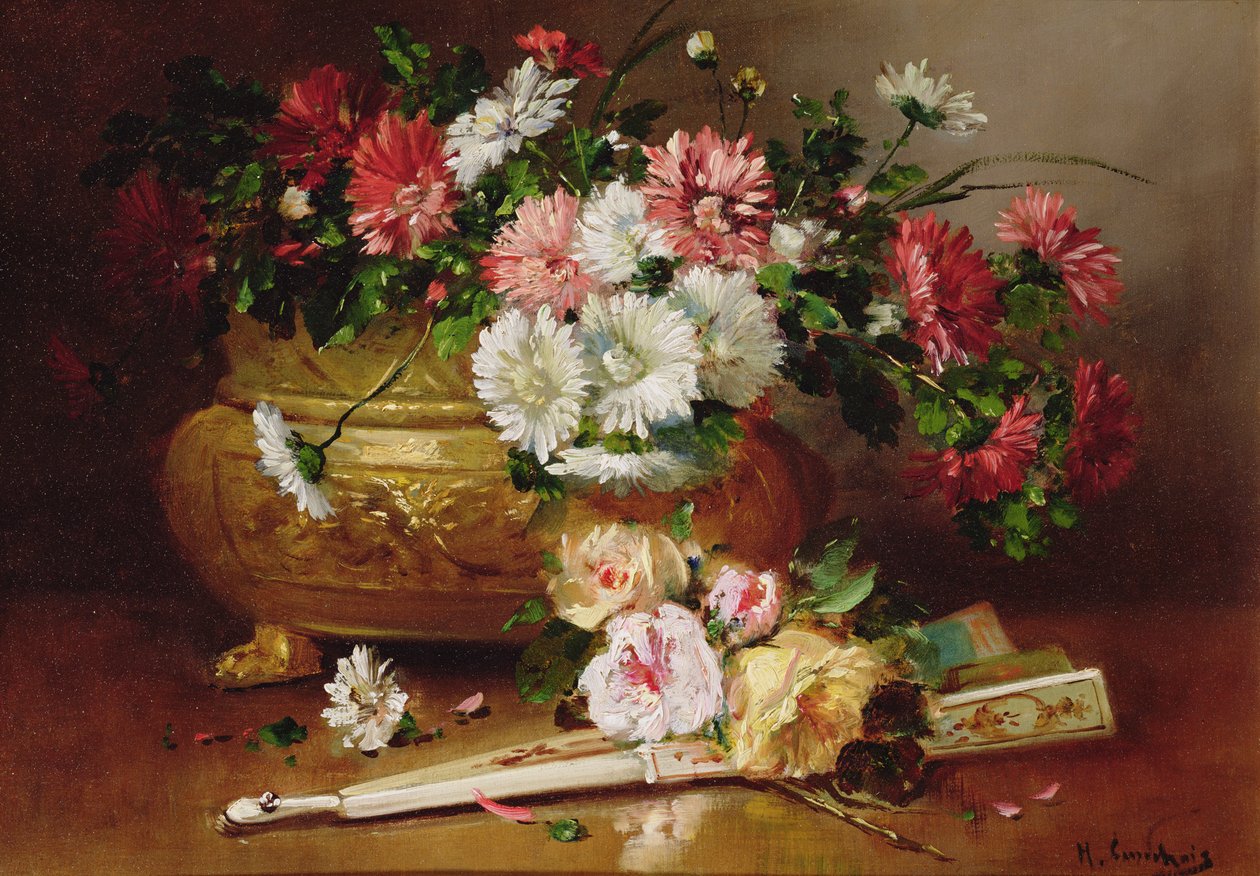 Stilleben med en fan af Eugene Henri Cauchois
