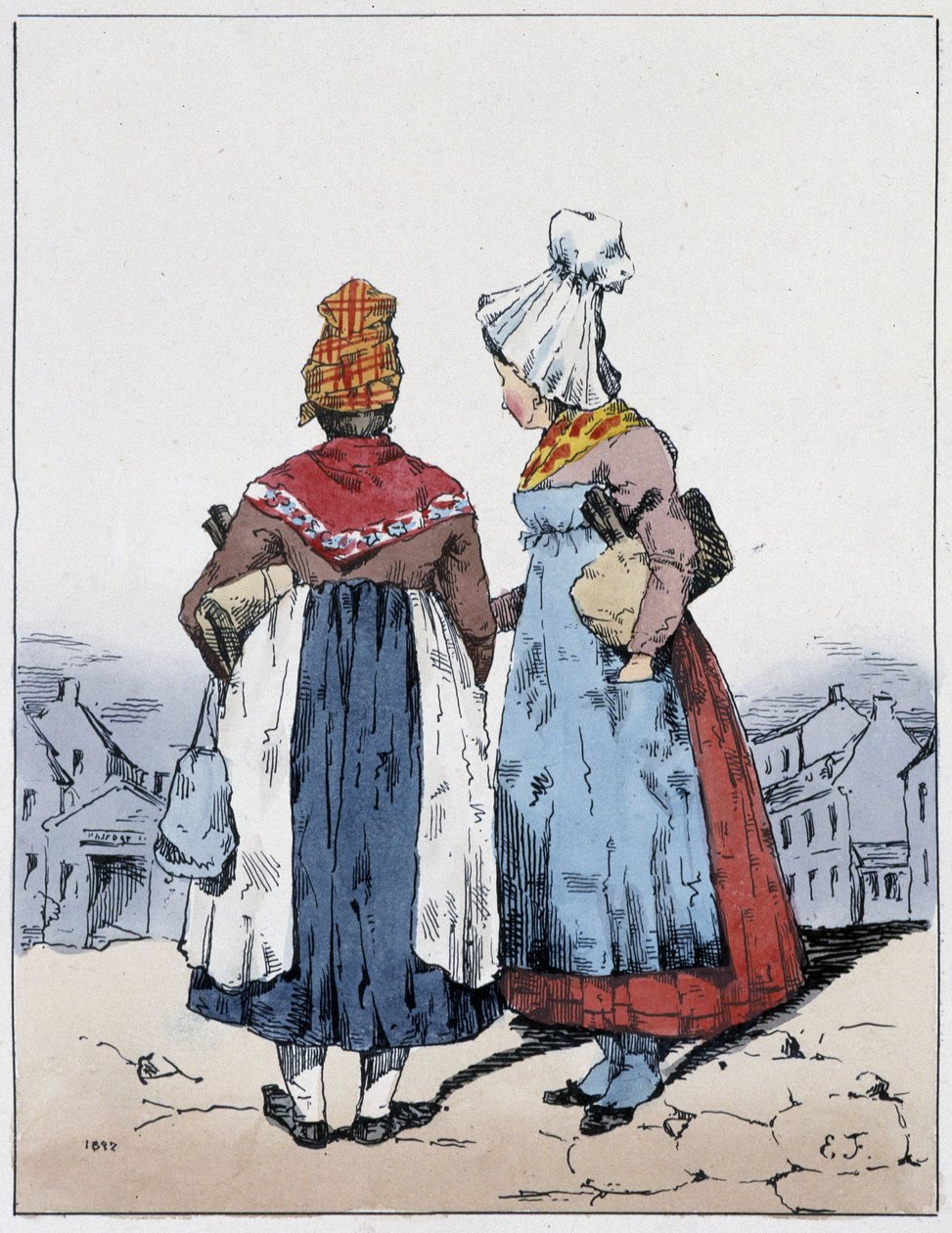 To kvinder, Cairo Square - i "" Souvenirs of a loafer"" af Eugène Forest, red. Delpech, Paris, v.1830 af Eugene Hippolyte Forest