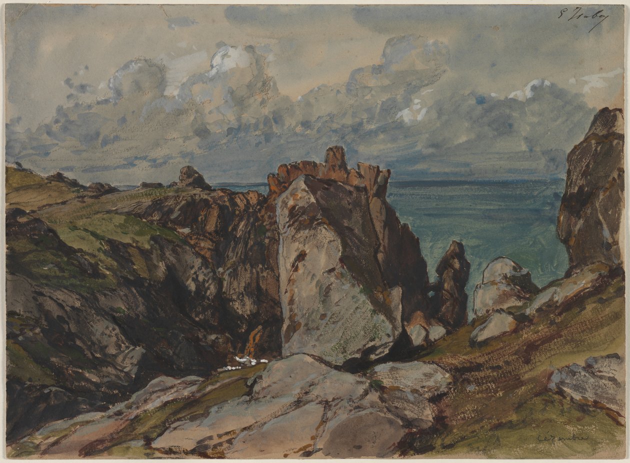 Klipper ved havet ved Cézembre, Bretagne, ca. 1830. af Eugene Isabey