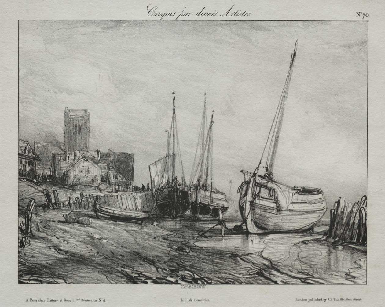 Fiskerbåde langs stranden af Eugene Isabey
