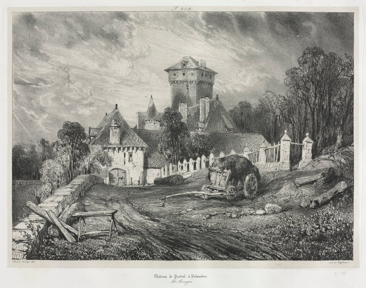 Maleriske og romantiske rejser i det gamle Frankrig: Auvergne (bind II): Pesteil-slottet ved Polminhac, plade 202 af Eugene Isabey