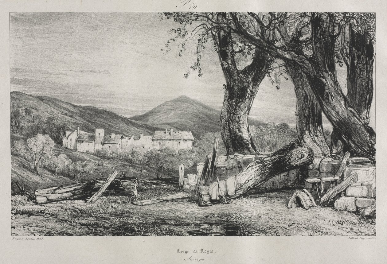 Maleriske og romantiske rejser i det gamle Frankrig: Auvergne vol. II, Royat-kløften, tavle 79, 1830 af Eugene Isabey