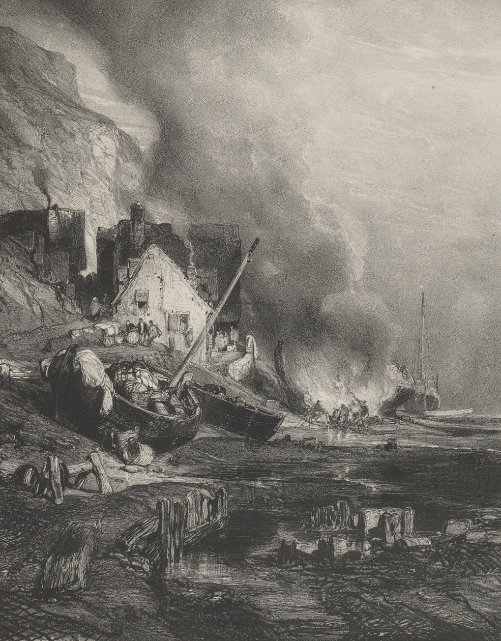 Ombygning af et skib ved lavvande, 1833. af Eugene Isabey