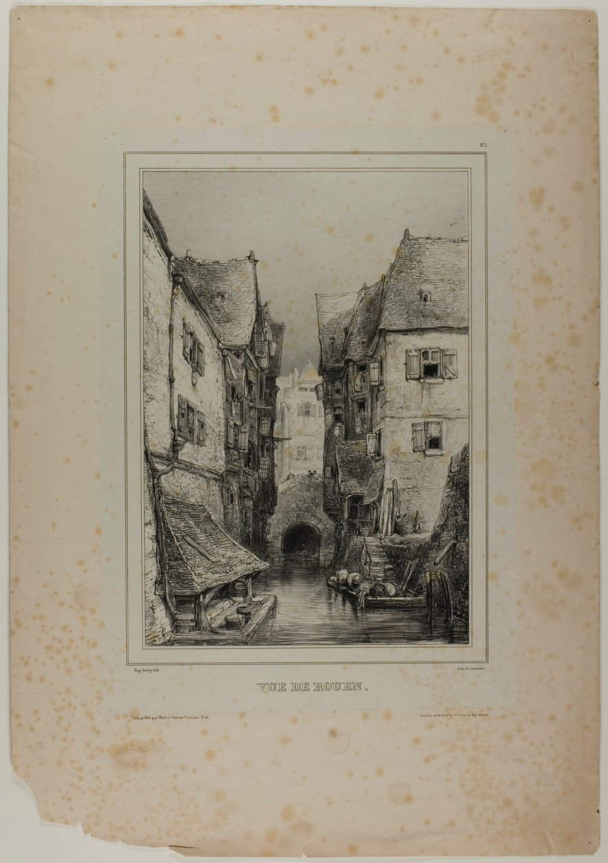 Udsigt over Rouen, planche tre af Eugene Isabey