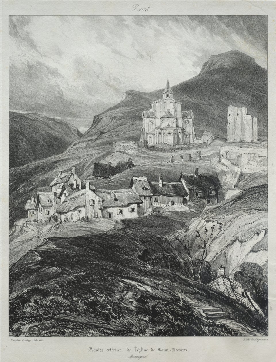 Maleriske og romantiske rejser i det gamle Frankrig, Auvergne: Apsis fra kirken Saint Nectaire af Eugene Isabey