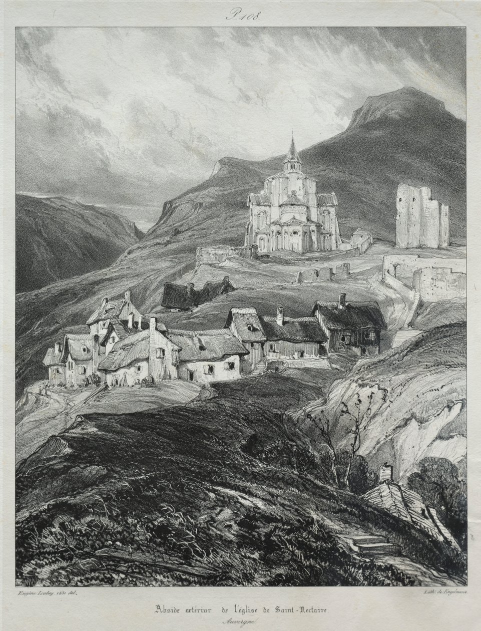Maleriske og romantiske rejser i det gamle Frankrig, Auvergne: Apsis fra kirken Saint Nectaire af Eugene Isabey