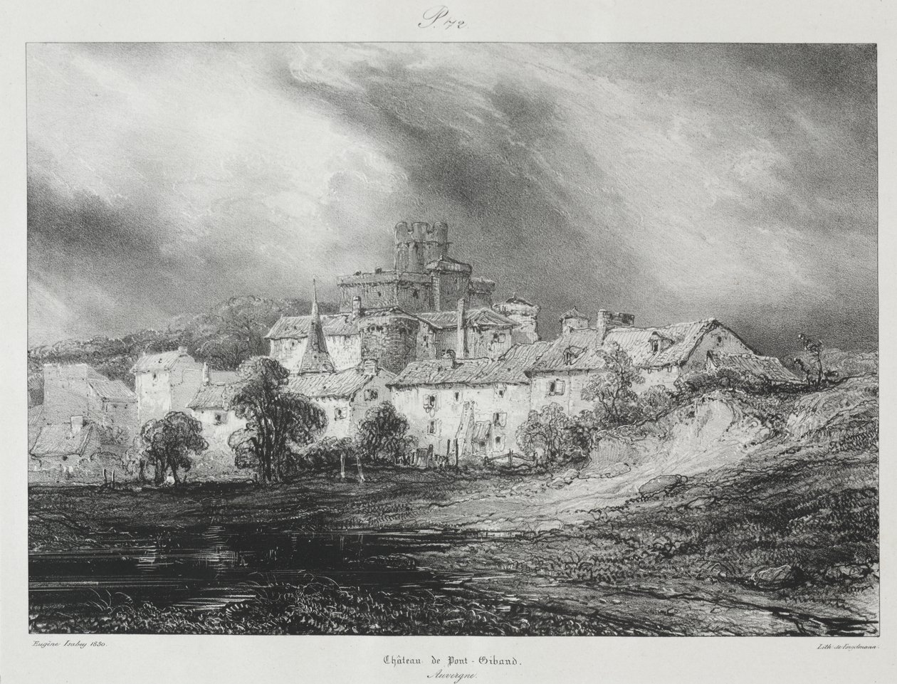 Maleriske og romantiske rejser i det gamle Frankrig, Auvergne: Château de Pont-Gibaud af Eugene Isabey