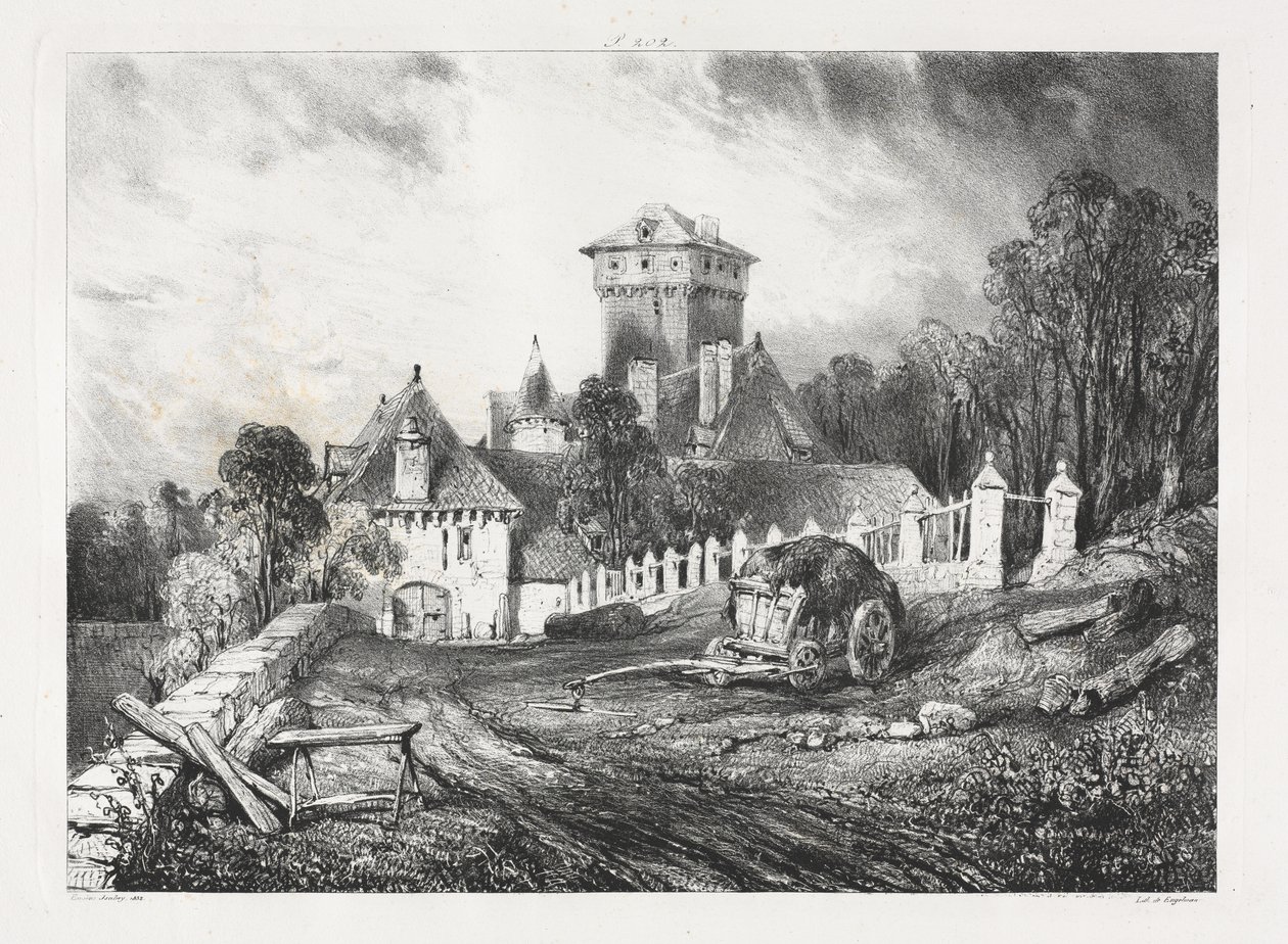 Maleriske og romantiske rejser i det gamle Frankrig, Auvergne: Château de Pesteil i Polminhac af Eugene Isabey