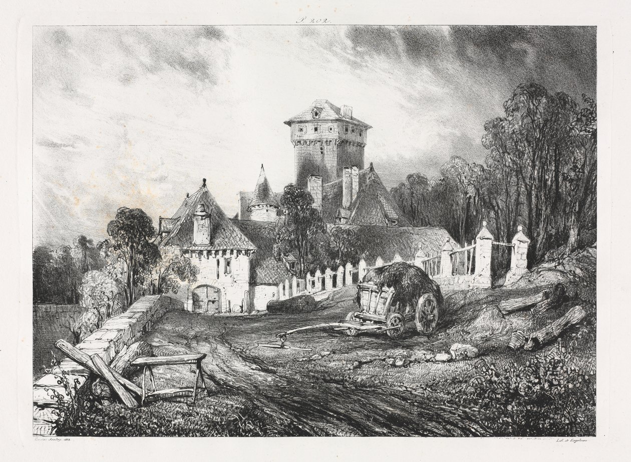 Maleriske og romantiske rejser i det gamle Frankrig, Auvergne: Château de Pesteil i Polminhac af Eugene Isabey