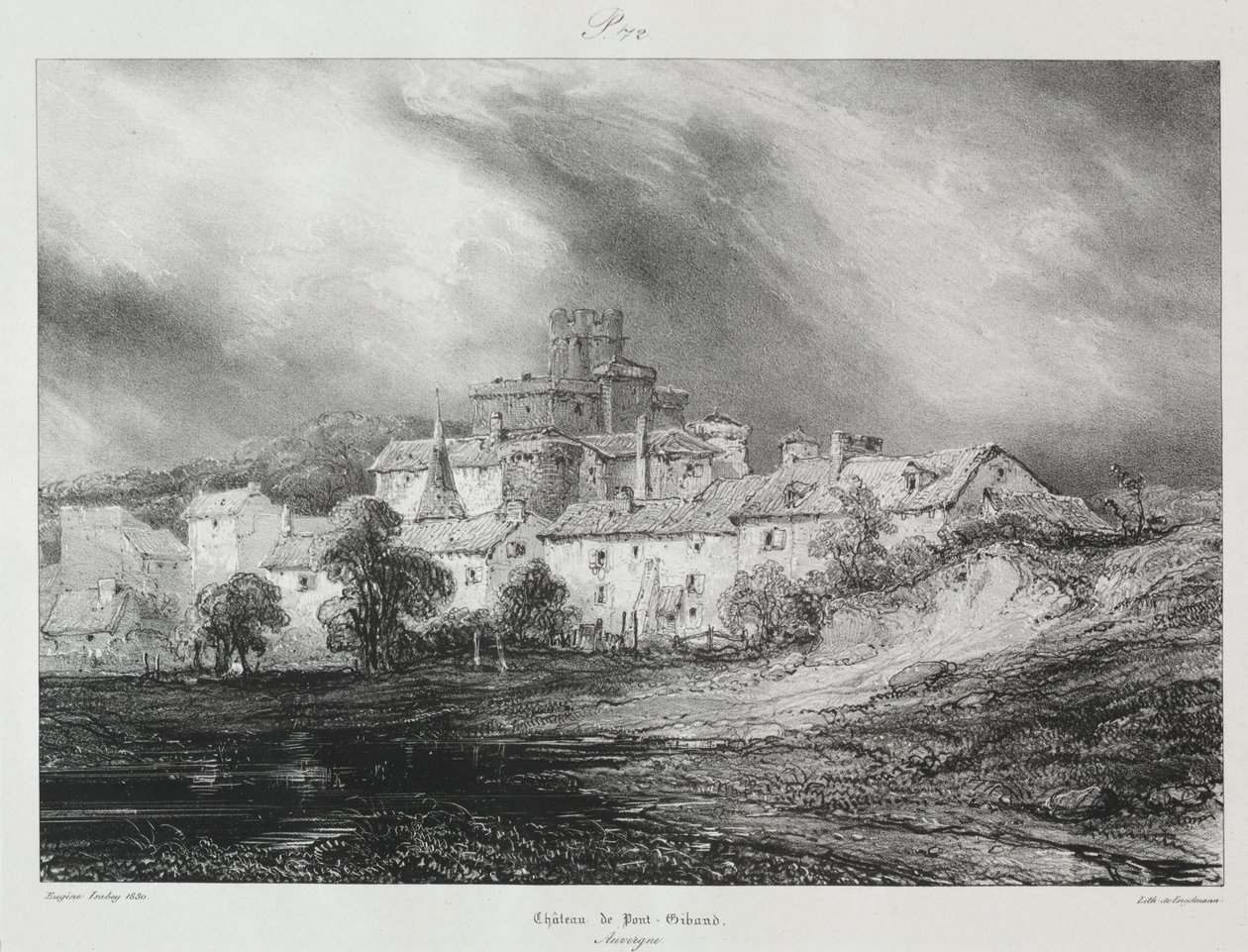 Maleriske og romantiske rejser i det gamle Frankrig, Auvergne: Château de Pont-Gibaud af Eugene Isabey