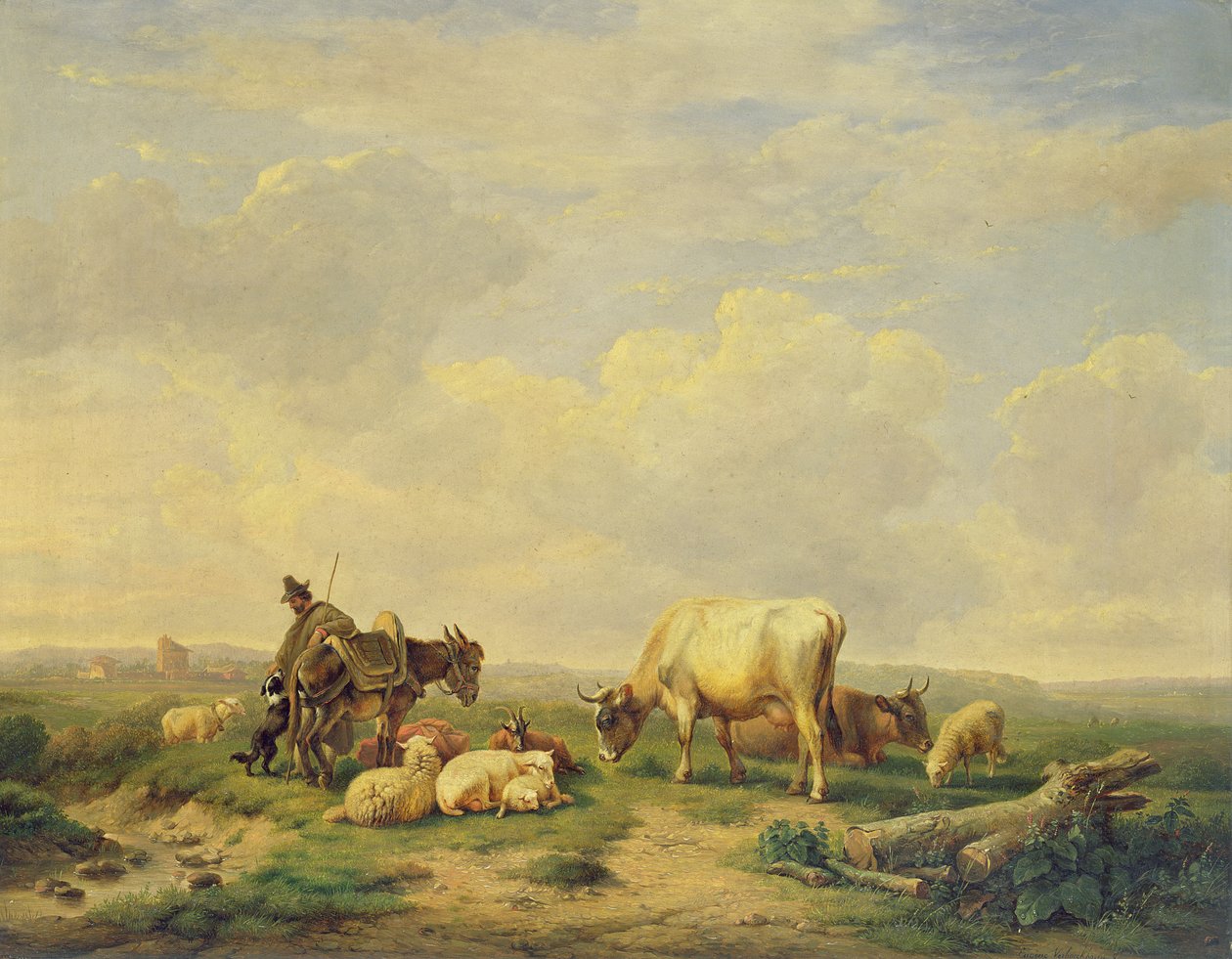 Hyrde og Besætning, c.1880 af Eugene Joseph Verboeckhoven