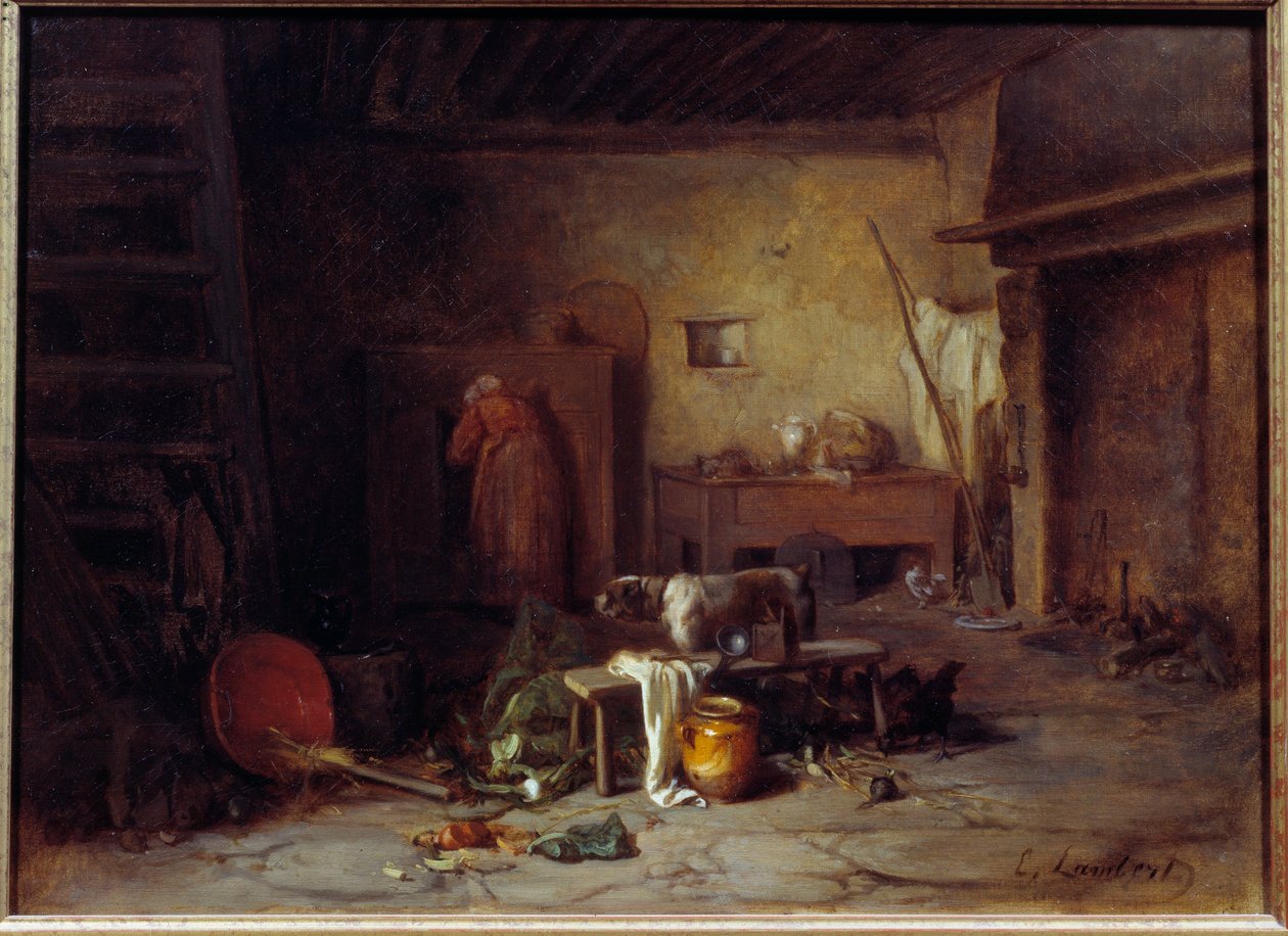 Køkkenindretning hos Nohant Cuisine de la maison de George Sand (Aurore Dupin, Baronne Dudevant) (1804-1876) (?). maleri af Eugene Lambert (1825-1900) Paris fra det 19. århundrede, Museum of Romantic Life af Eugene Lambert