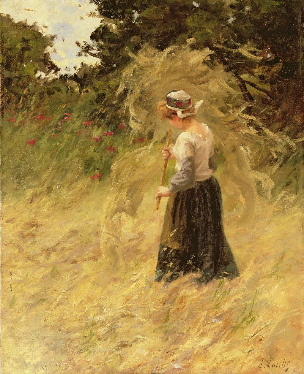 En pige, der høster hø, 1800-tallet af Eugene Leon Labitte