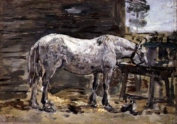 A Horse Drinking, ca. 1885-90 (olie på panel) af Eugene Louis Boudin