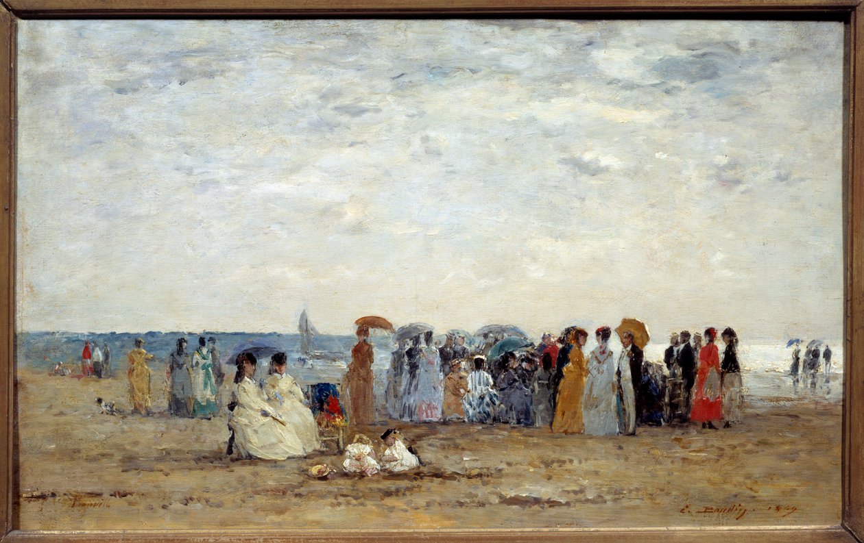Badende på stranden i Trouville, Calvados. Maleri af Eugene Louis Boudin (1824-1898) af Eugene Louis Boudin