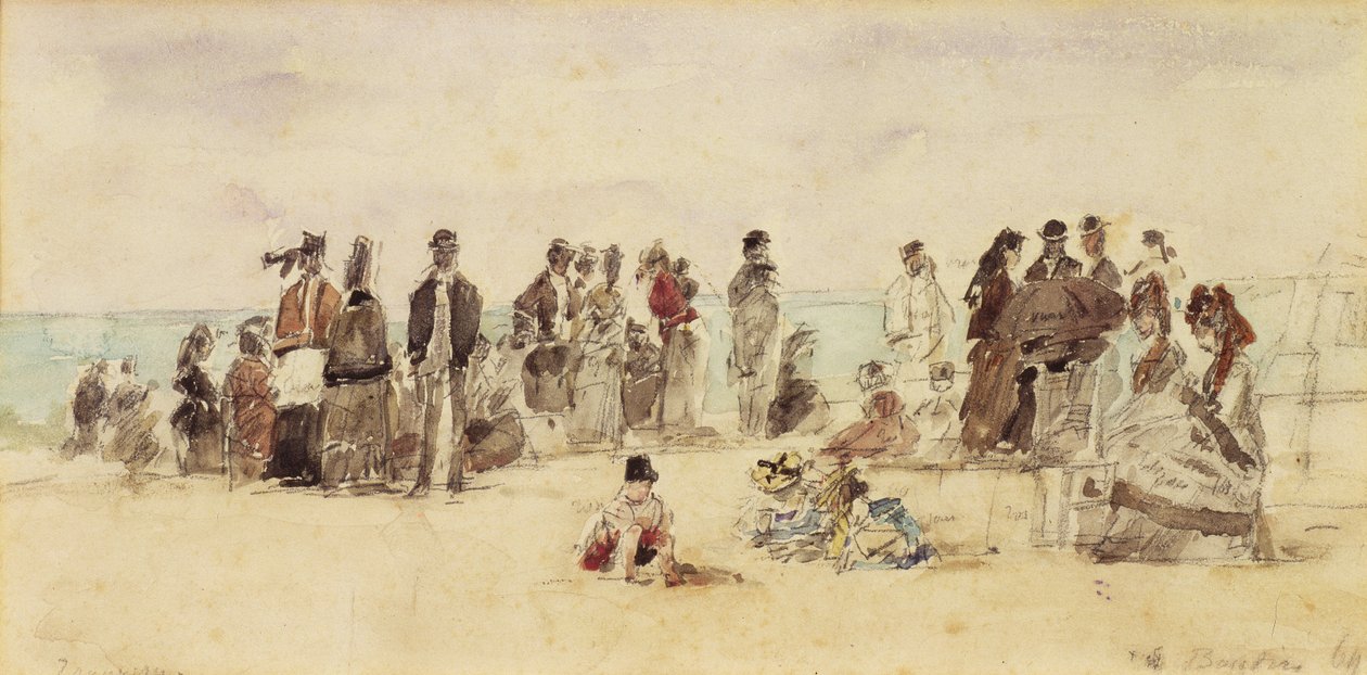 Beach Scene, 1864 (pen & blæk & wc på papir) af Eugene Louis Boudin