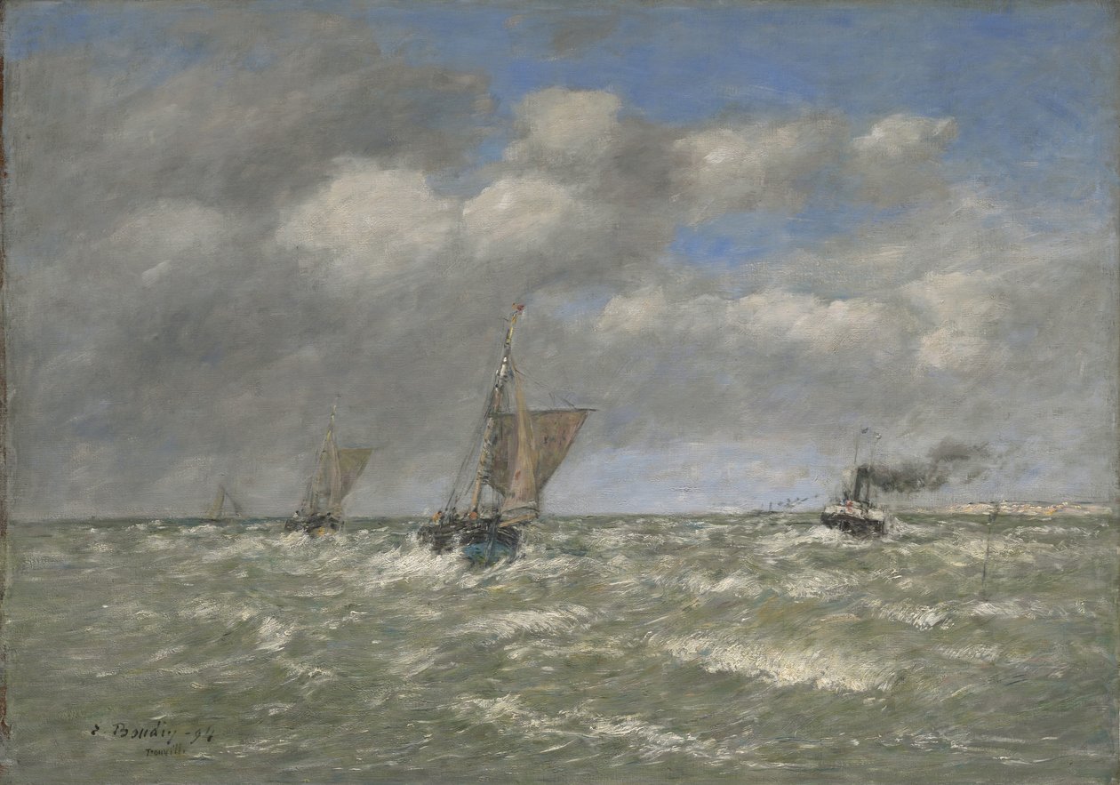 Både vender tilbage til havn, Trouville, 1894 af Eugene Louis Boudin