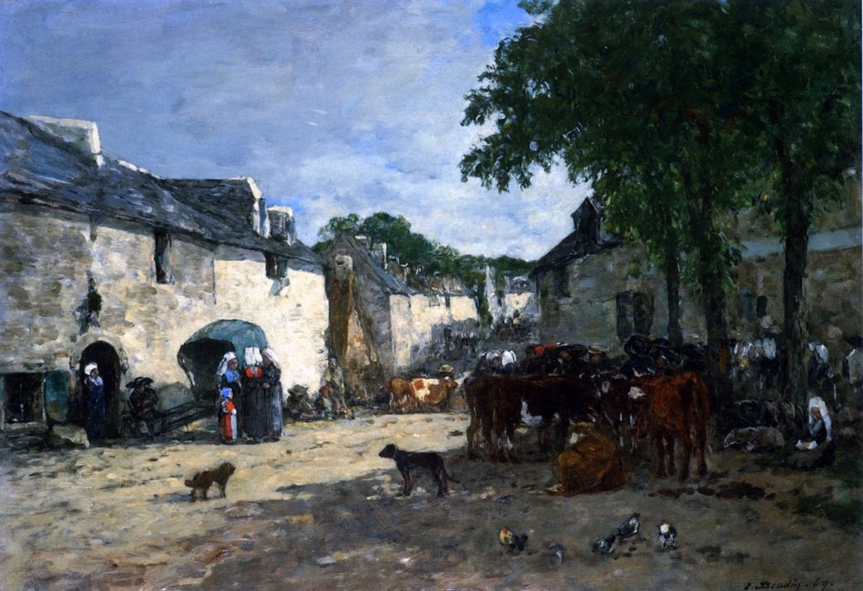 Kvægmarked i Daoulas, Bretagne af Eugene Louis Boudin