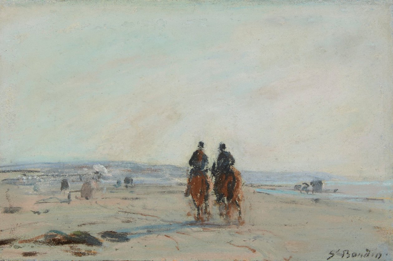 Two Horsemen on the Beach, ca. 1864-68 (pastel på papir lagt ned på papir) af Eugene Louis Boudin