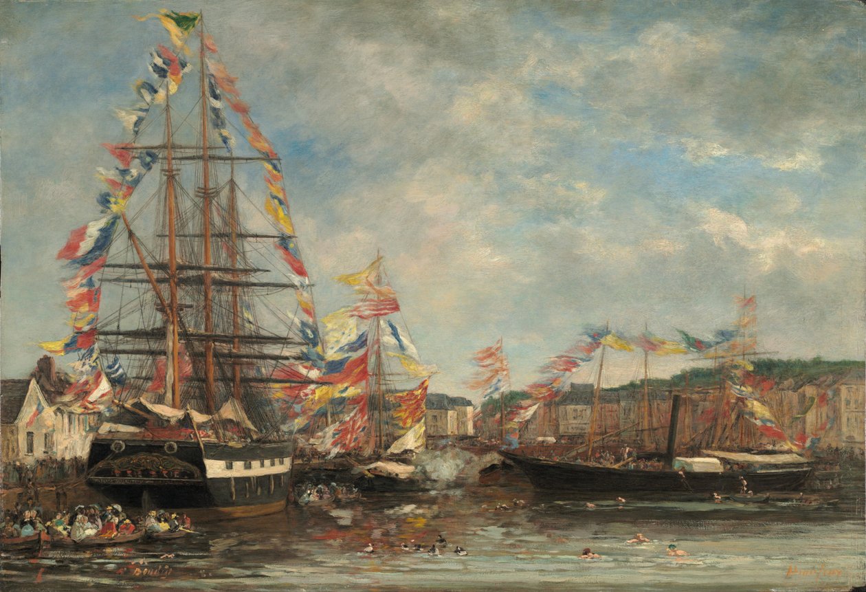 Festival i havnen i Honfleur, 1858. af Eugene Louis Boudin