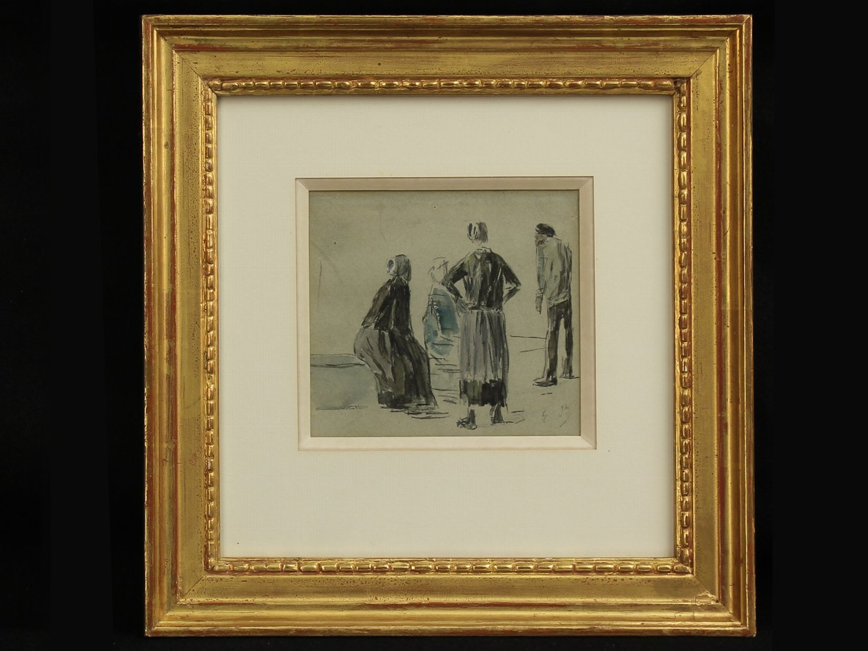 Figures on a Beach, ca. 1860 (conte & akvarel på papir) af Eugene Louis Boudin