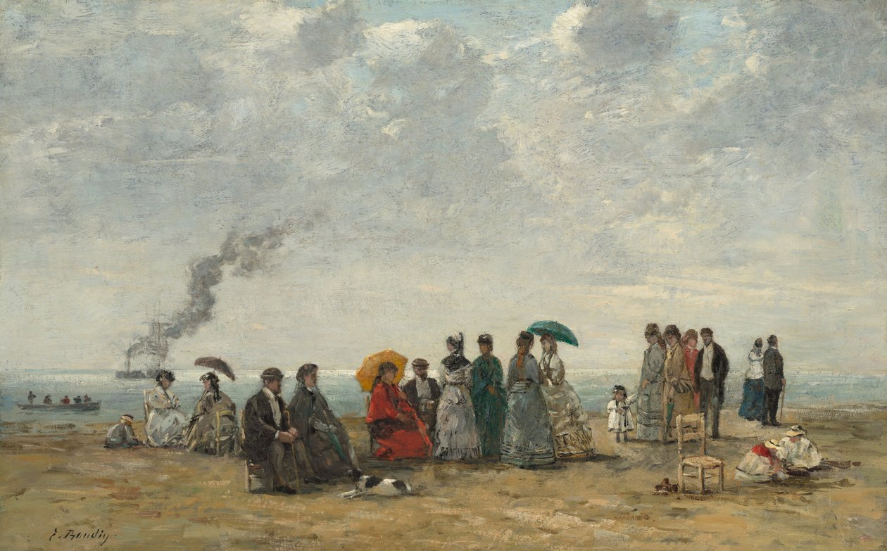 Figurer på stranden, ca. 1867-70 (olie på lærred) af Eugene Louis Boudin
