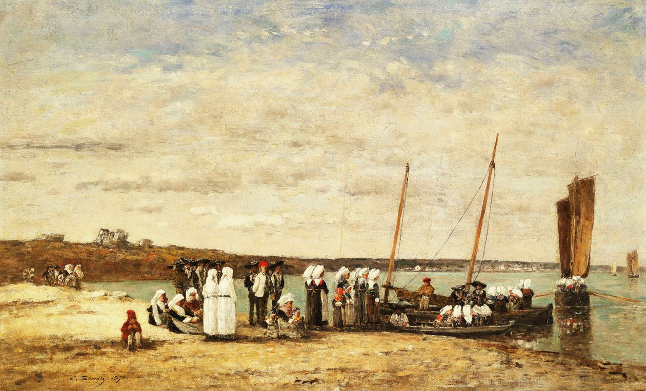 Fiskerkvinder går i land fra Plougastel, 1870 af Eugene Louis Boudin