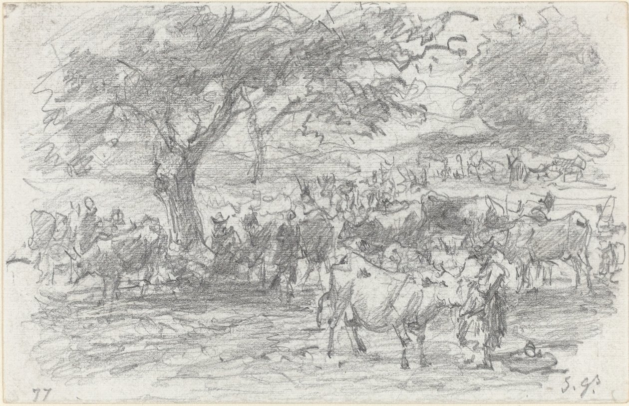 Hyrder og kvæg, 1877. af Eugene Louis Boudin