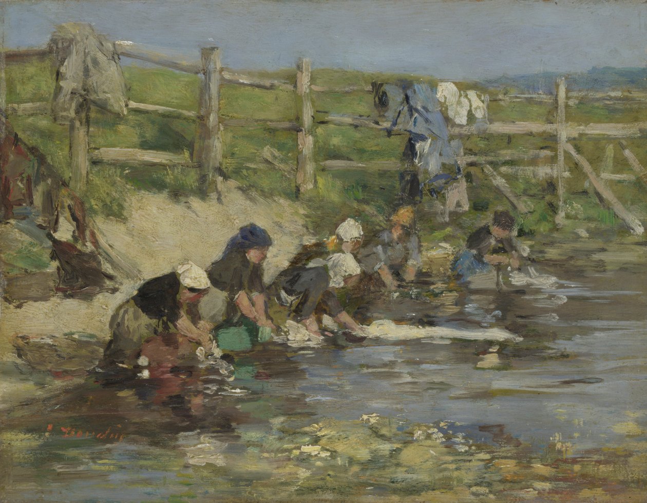 Vasketøjer ved en bæk, ca. 1886-1890 af Eugene Louis Boudin