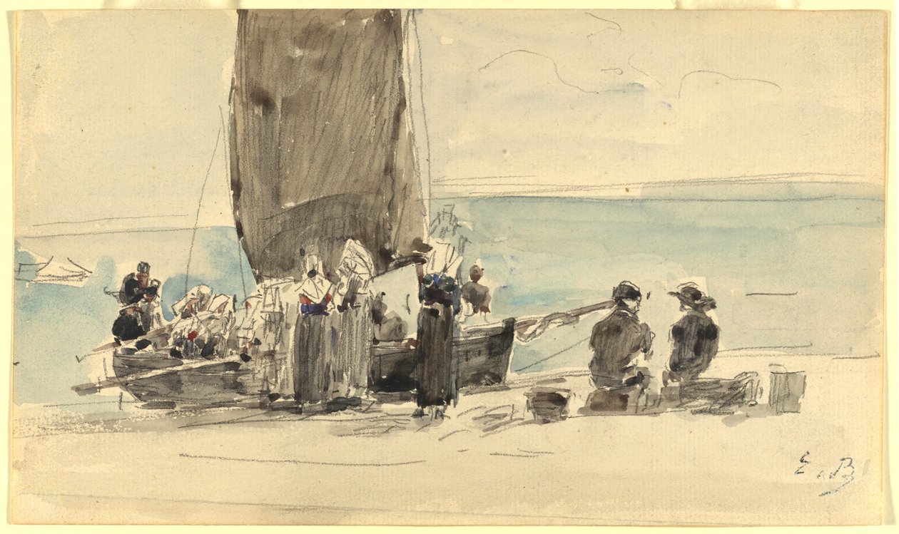 Indlæsning af bådene, ca. 1875. af Eugene Louis Boudin
