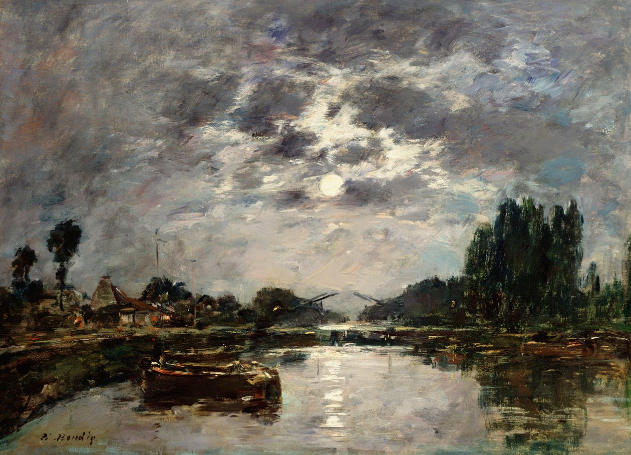 Måneskin, Canal de St. Valery, 1891 af Eugene Louis Boudin