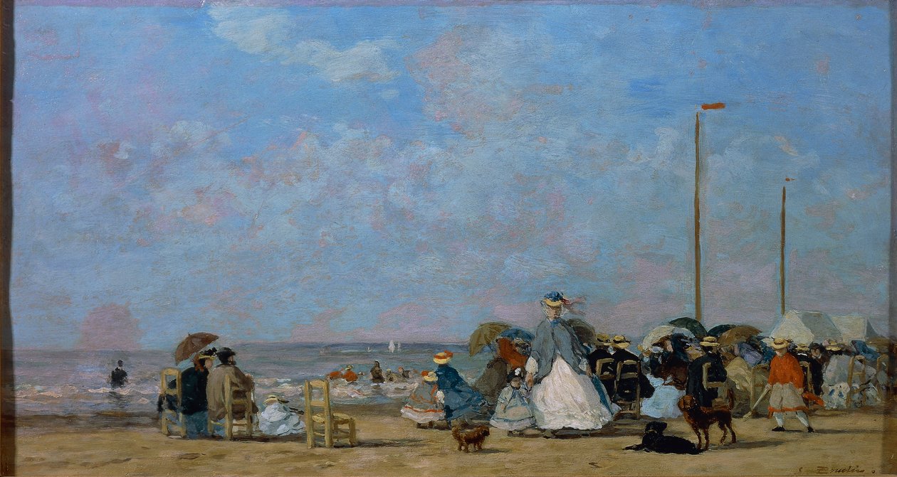På Trouville Beach, af Eugene Boudin, maleri af Eugene Louis Boudin