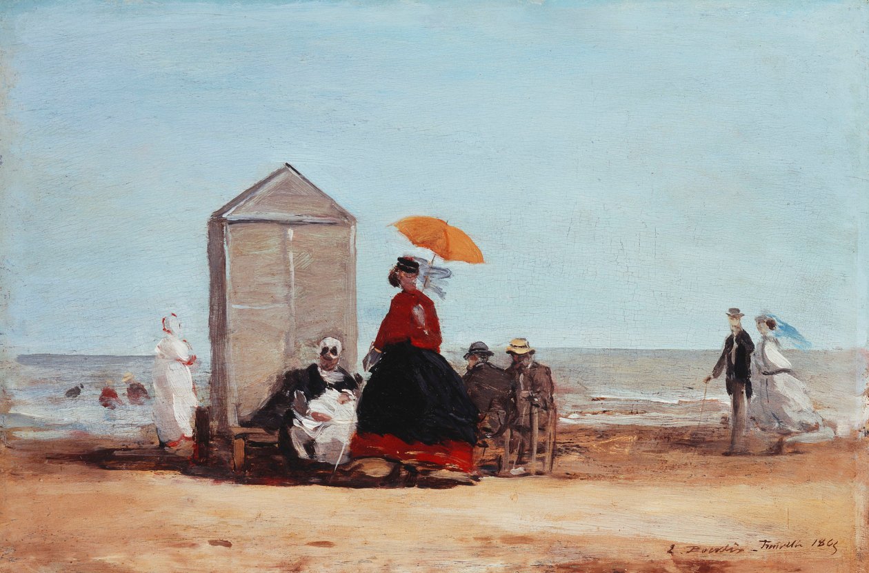 På stranden ved Trouville; På stranden i Trouville, 1865 af Eugene Louis Boudin