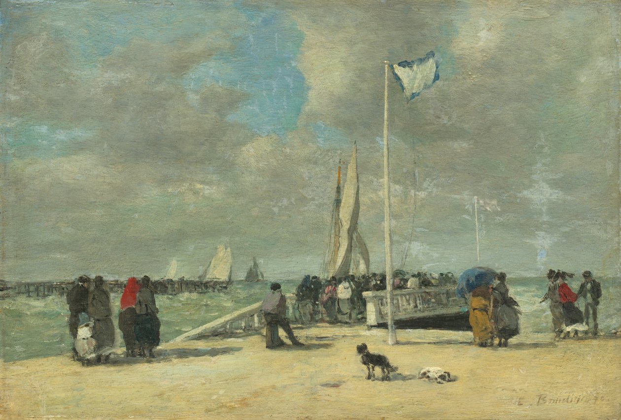 På anløbsbroen, ca. 1869-70 (olie på træ) af Eugene Louis Boudin